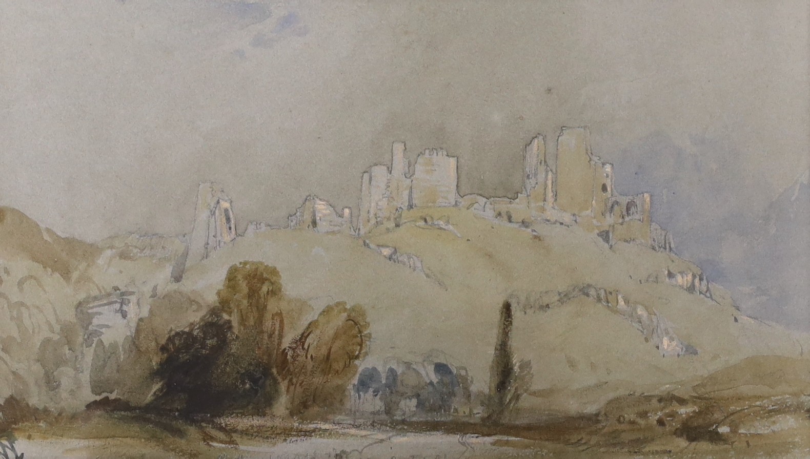 William Callow R.W.S. (1812-1908), watercolour and pencil, 'Chateau Montdragon 1836', monogrammed, presentation inscription from Sir William Russell Flint verso, 12.5 x 22cm